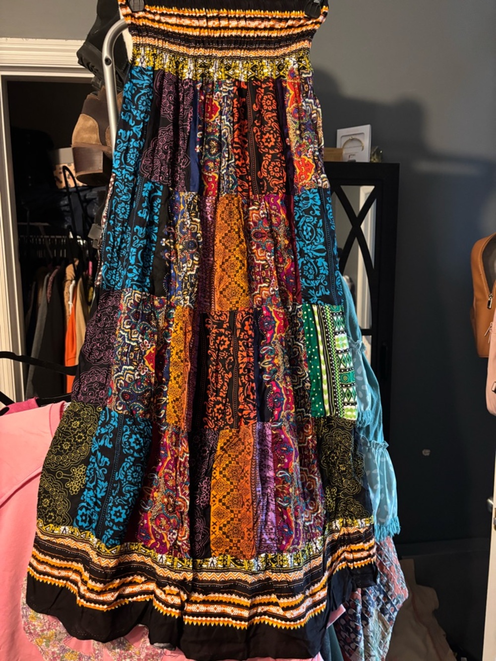 Bohemian Patchwork Maxi Skirt in Multicolor Size Small